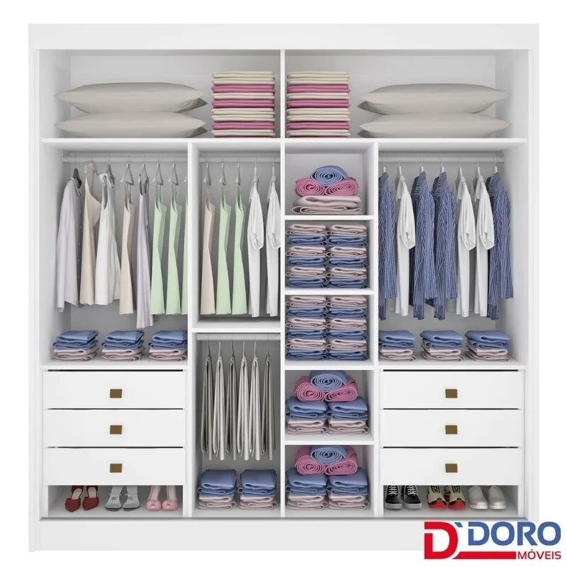 Guarda-roupa Casal Cancun Cinamomo/Off 2 Portas 6 Gavetas Detalhe Ripado 100% MDF Larg. 2.20m – D Doro