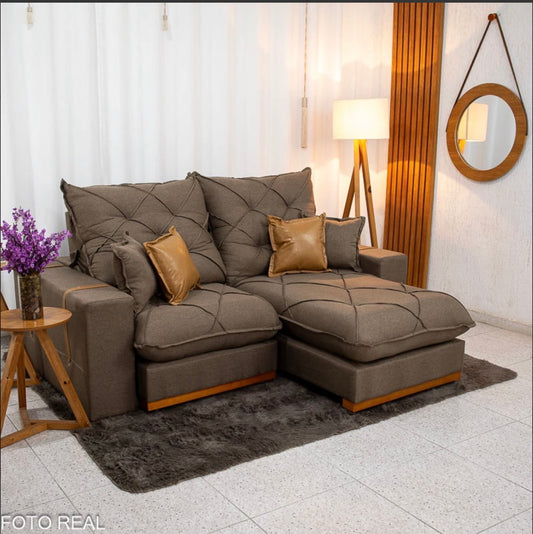 Sofá Retrátil Reclinável Malibu 2.10m Linho Marrom 1007 - D33 e Molas Ensacadas