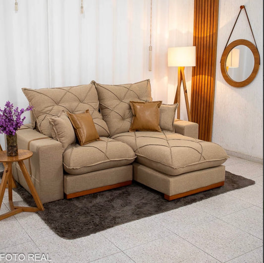 Sofá Retrátil Reclinável Malibu 2.10m Linho Bege 1006 - D33 e Molas Ensacadas