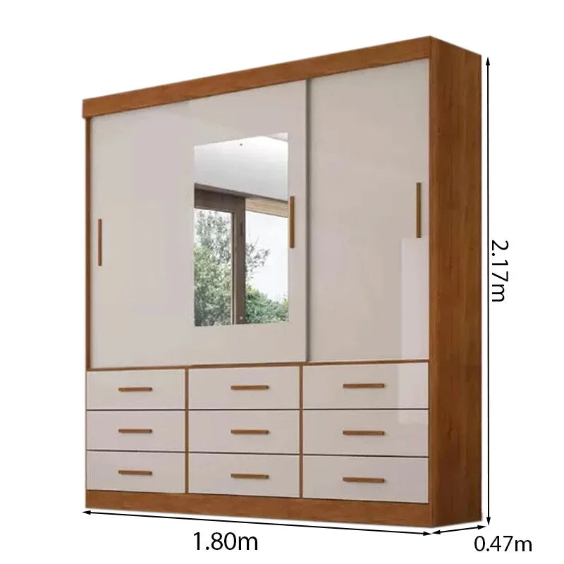 Guarda-roupa Casal New Star Cinamomo/Off 3 Portas 9 Gavetas C/ 1 Espelho Larg. 1.80m – Sallêto