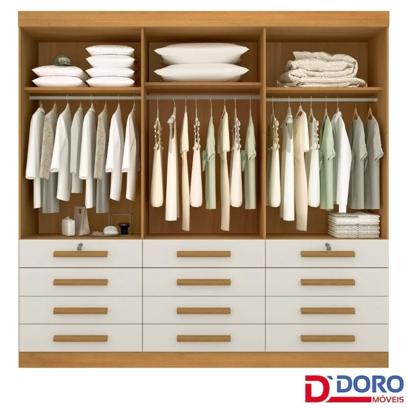 Guarda-roupa Casal Mônaco Cinamomo/Off 6 Portas 12 Gavetas Larg. 2.40m – D Doro