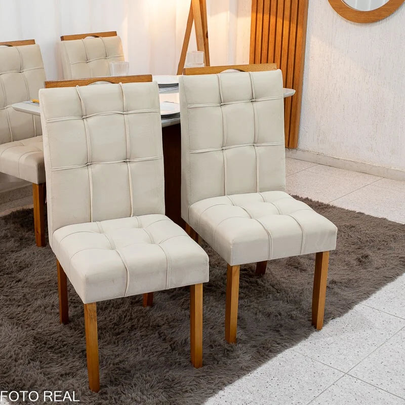 Mesa de Jantar Moscou 90×90 Vidro Off/Base Cinamomo + 4 Cad. Londres Veludo Avelã Madeira Minas Plac – Entregue Montada