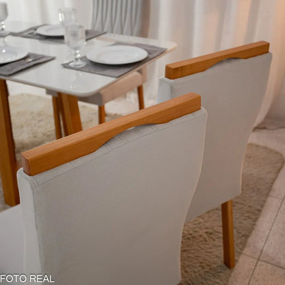 Mesa de Jantar Pedro 120×80 Vidro Off/Base Madeira + 4 Cad. Genova Veludo Prata 514 Madeira Art Assento – Entregue Montada