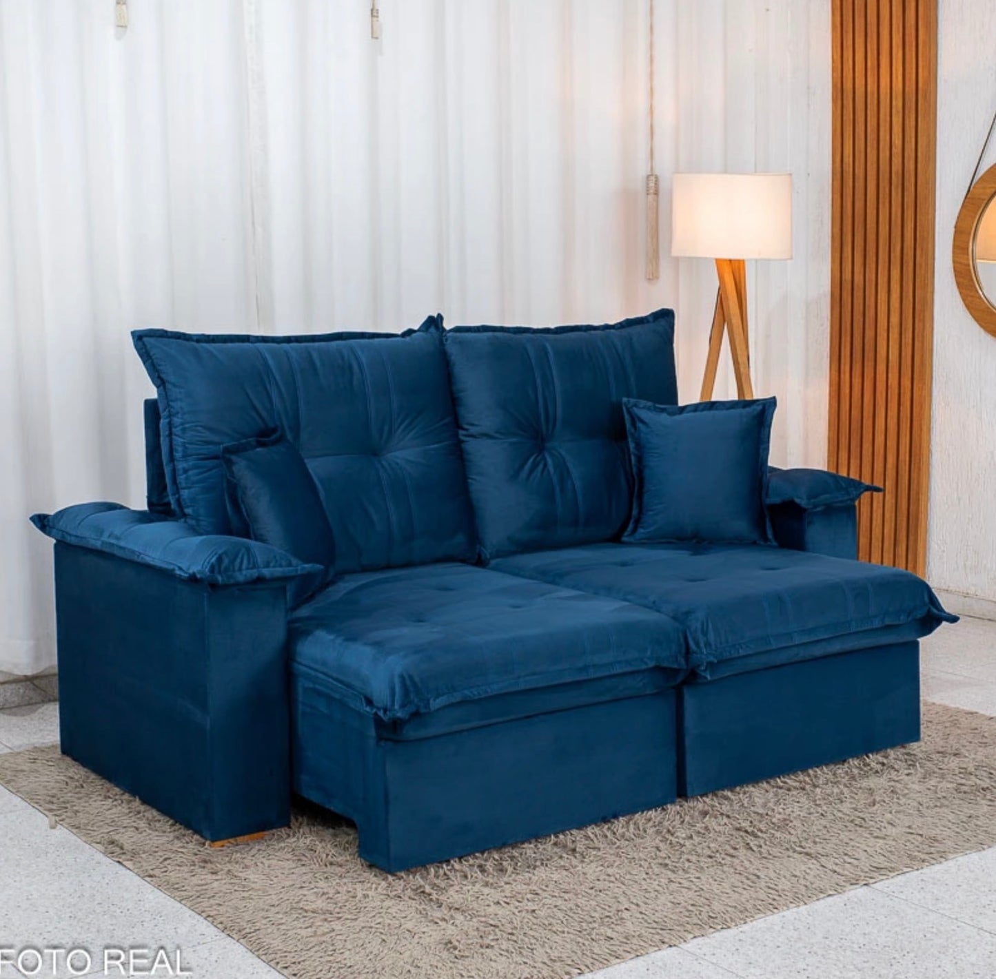Sofá Retrátil Reclinável Bela 2.00m Veludo Azul 09