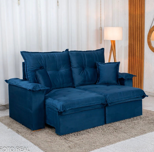 Sofá Retrátil Reclinável Bela 2.00m Veludo Azul 09