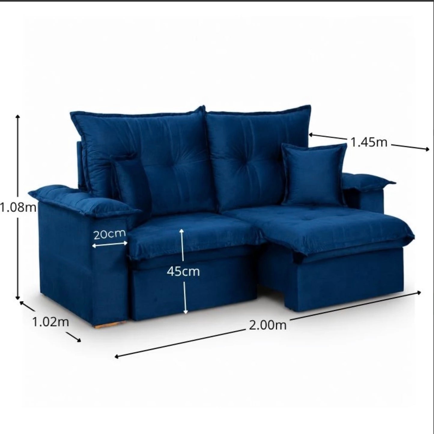 Sofá Retrátil Reclinável Bela 2.00m Veludo Azul 09