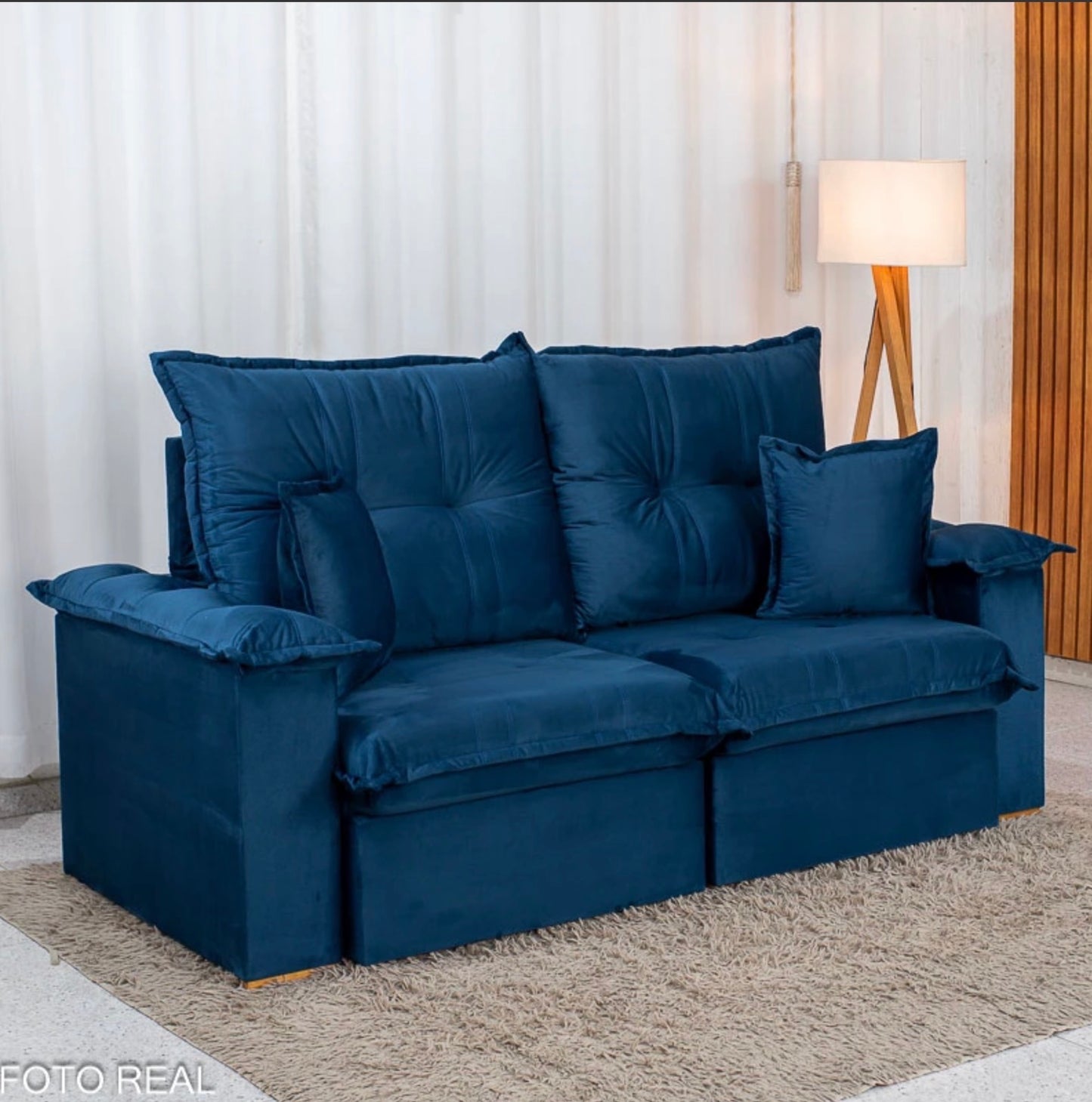 Sofá Retrátil Reclinável Bela 2.00m Veludo Azul 09