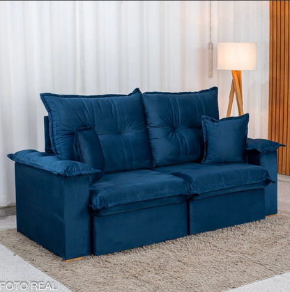 Sofá Retrátil Reclinável Bela 2.00m Veludo Azul 09