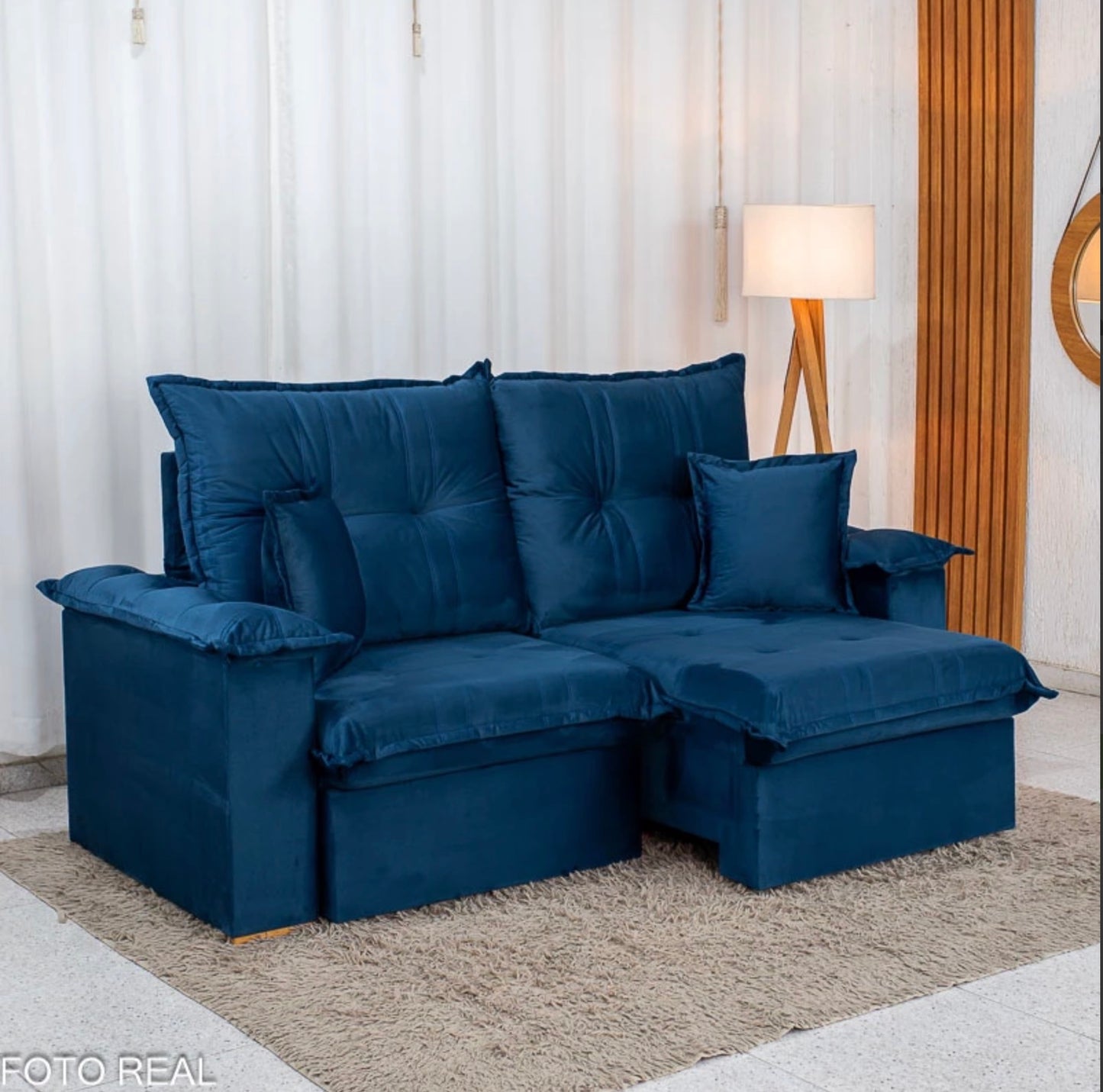 Sofá Retrátil Reclinável Bela 2.00m Veludo Azul 09