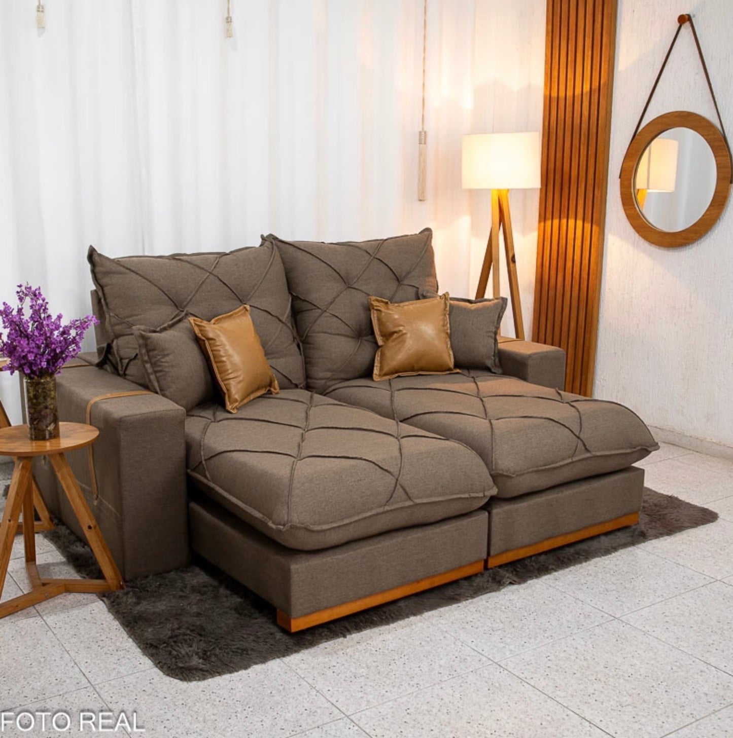 Sofá Retrátil Reclinável Malibu 2.10m Linho Marrom 1007 - D33 e Molas Ensacadas