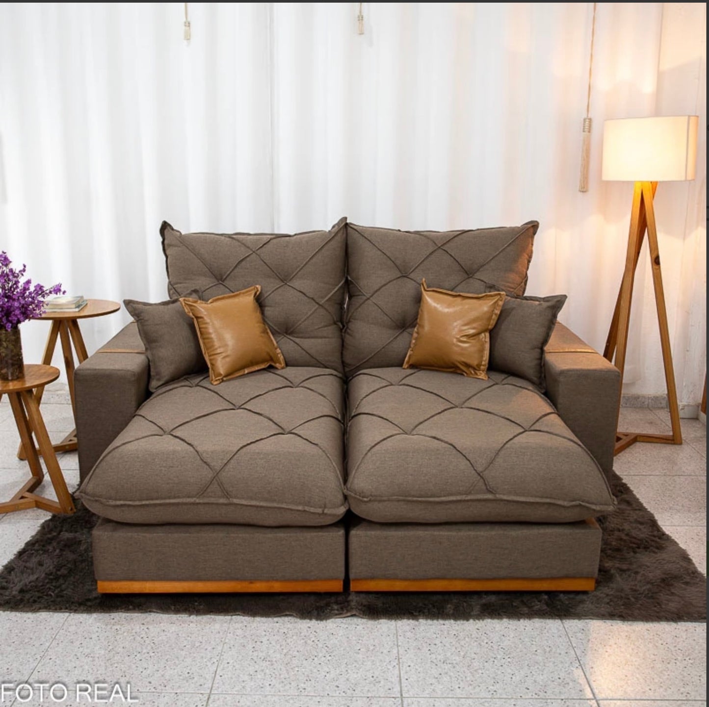 Sofá Retrátil Reclinável Malibu 2.10m Linho Marrom 1007 - D33 e Molas Ensacadas