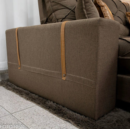 Sofá Retrátil Reclinável Malibu 2.10m Linho Marrom 1007 - D33 e Molas Ensacadas