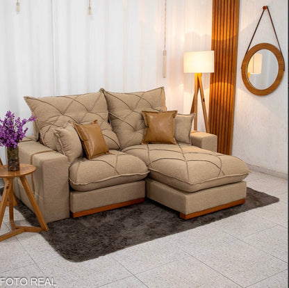 Sofá Retrátil Reclinável Malibu 2.10m Linho Bege 1006 - D33 e Molas Ensacadas