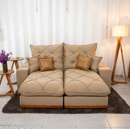 Sofá Retrátil Reclinável Malibu 2.10m Linho Bege 1006 - D33 e Molas Ensacadas