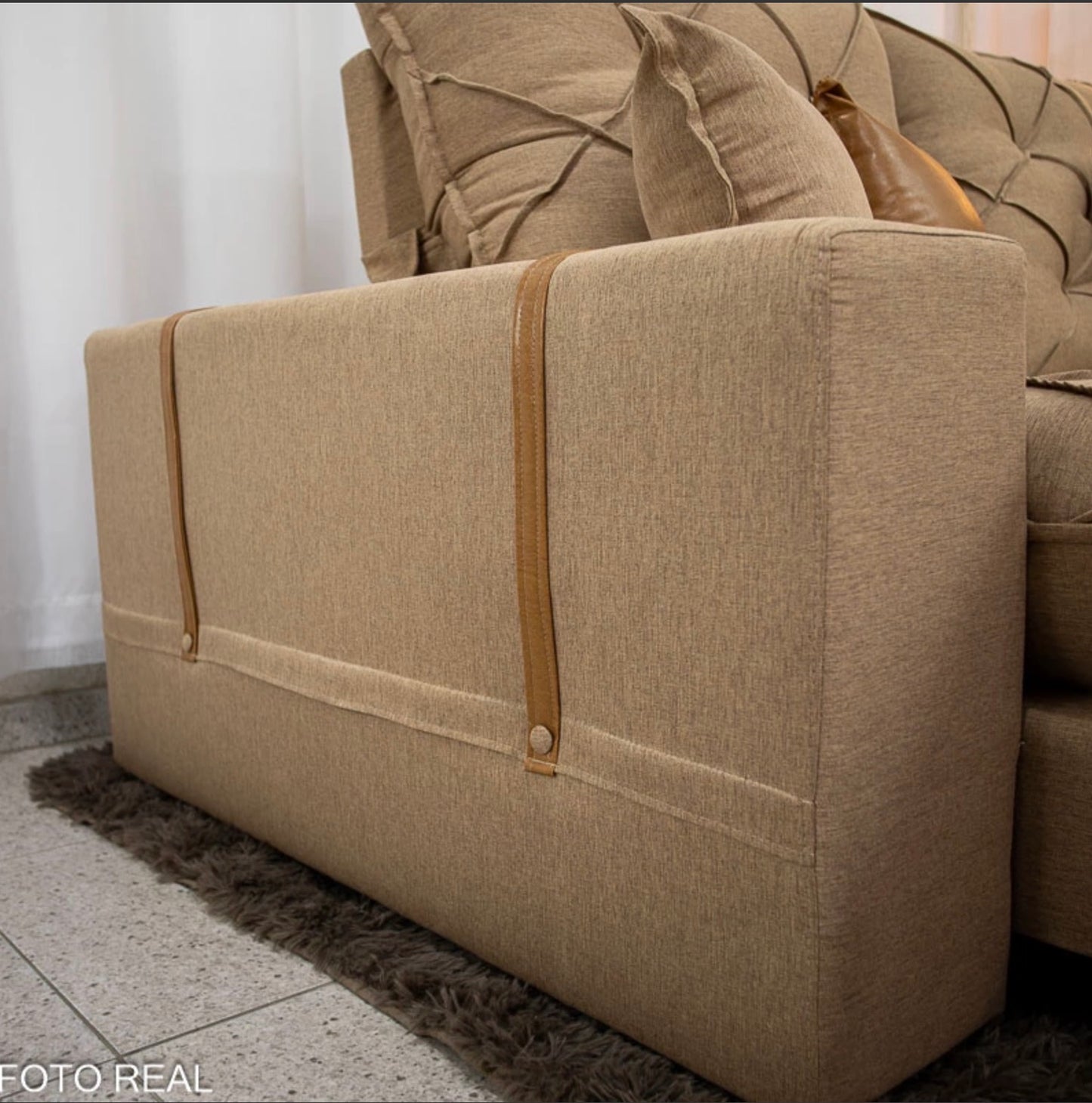 Sofá Retrátil Reclinável Malibu 2.10m Linho Bege 1006 - D33 e Molas Ensacadas