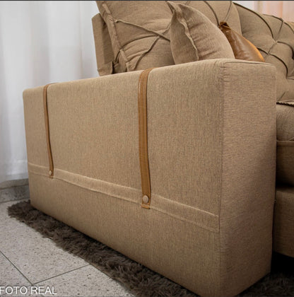 Sofá Retrátil Reclinável Malibu 2.10m Linho Bege 1006 - D33 e Molas Ensacadas