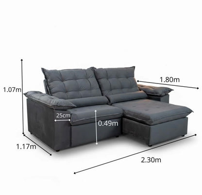 Sofá Retrátil Reclinável Emanuelly 2.30m Veludo Cinza 20