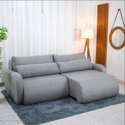 Sofá Retrátil Bellagio Larg. 2.25m Linho Cinza A59