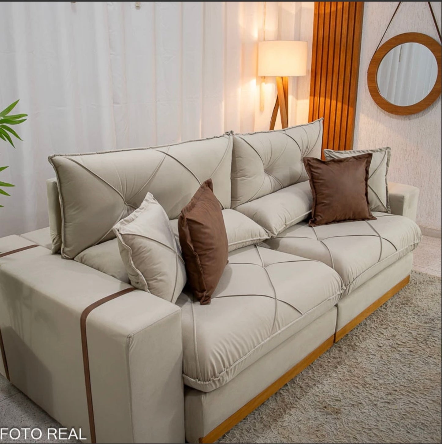 Sofá Retrátil Reclinável Gran Bello 2.30m Veludo Bege - Molas Ensacadas Pocket