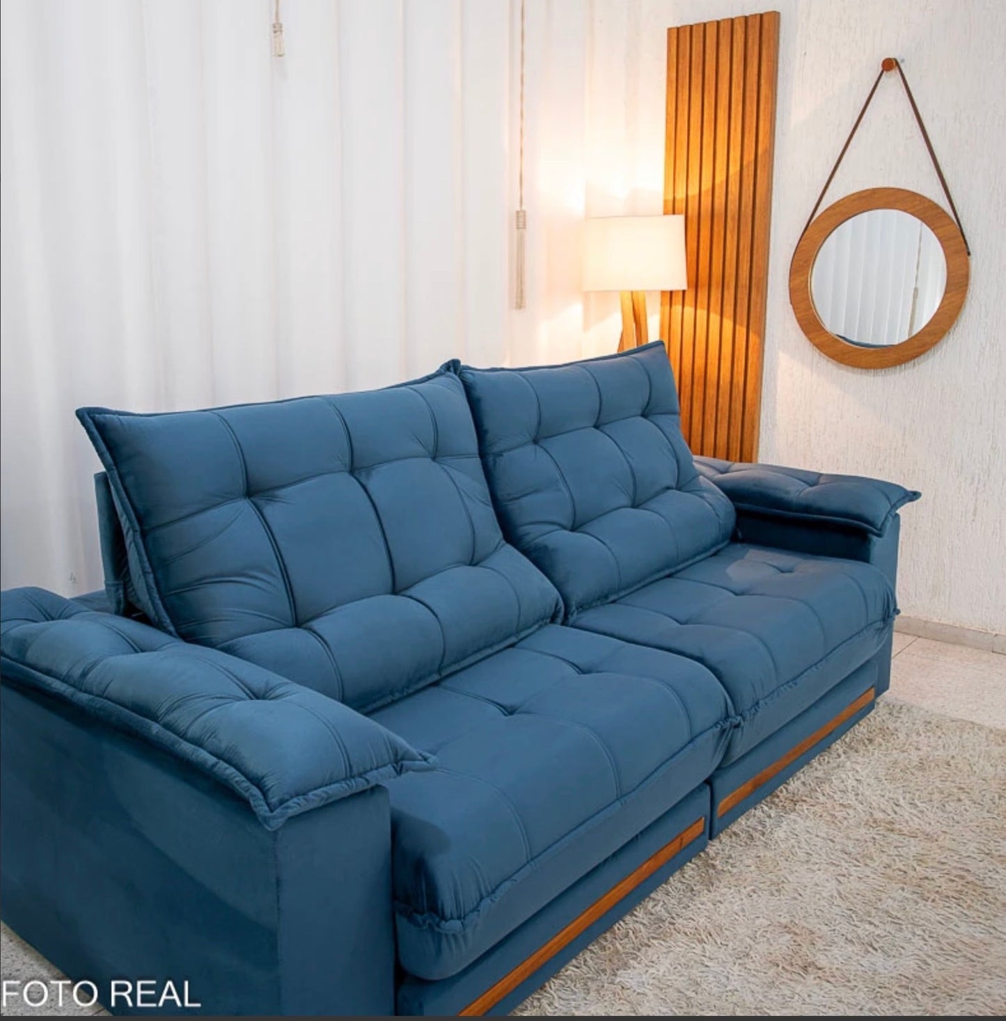 Sofá Retrátil Reclinável Barcelona 2.30m Veludo Azul 325 - D33 e Molas Ensacadas