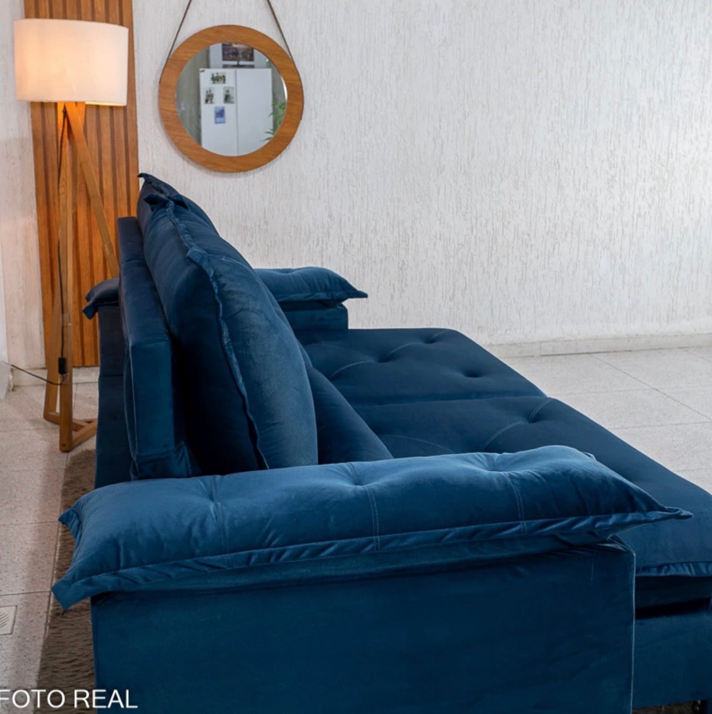 Sofá Retrátil Reclinável Suiça 2.50m Veludo Azul 205/12 - Sem Caixa