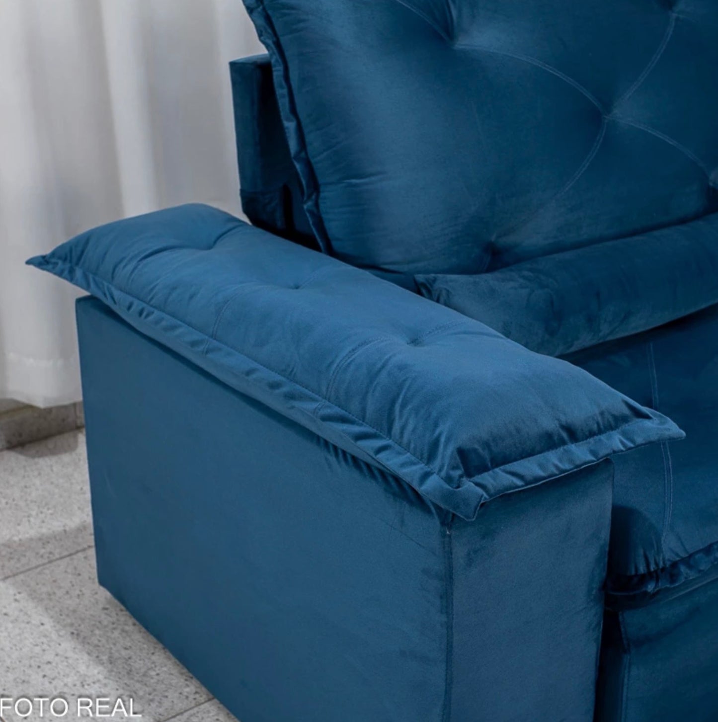 Sofá Retrátil Reclinável Suiça 2.50m Veludo Azul 205/12 - Sem Caixa