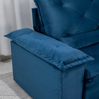 Sofá Retrátil Reclinável Suiça 2.50m Veludo Azul 205/12 - Sem Caixa