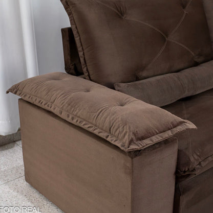 Sofá Retrátil Reclinável Suiça 2.50m Veludo Marrom 204/06 - Sem Caixa