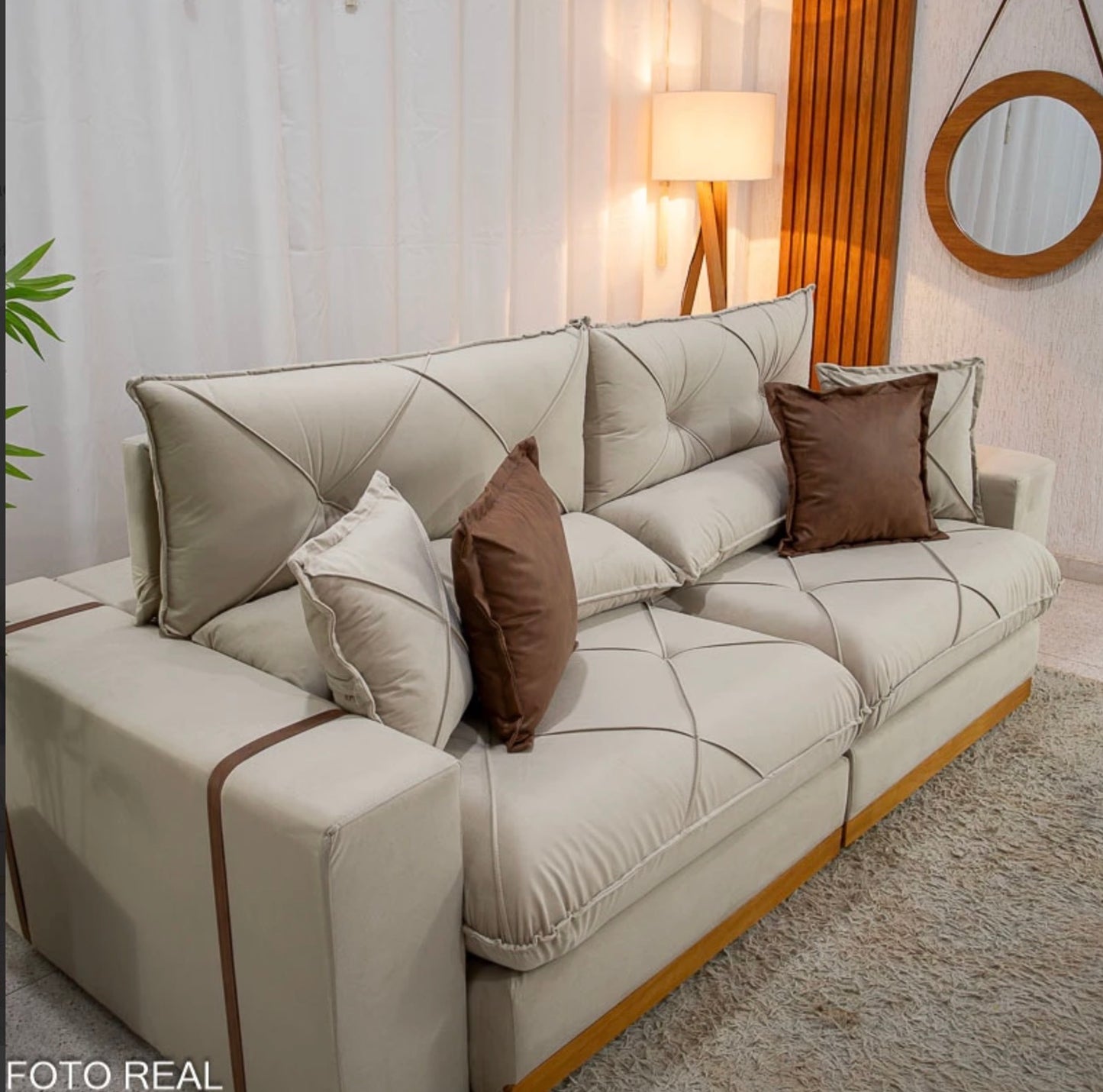 Sofá Retrátil Reclinável Gran Bello 2.50m Veludo Bege Claro - Molas Ensacadas Pocket