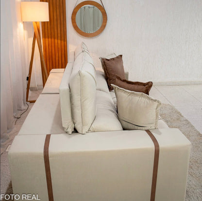 Sofá Retrátil Reclinável Gran Bello 2.50m Veludo Bege Claro - Molas Ensacadas Pocket