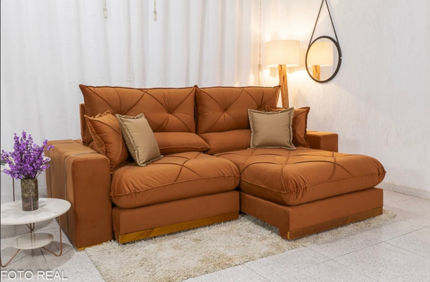 Sofá Retrátil Reclinável Gran Bello 2.50m Veludo Terracota 24 - Molas Ensacadas Pocket