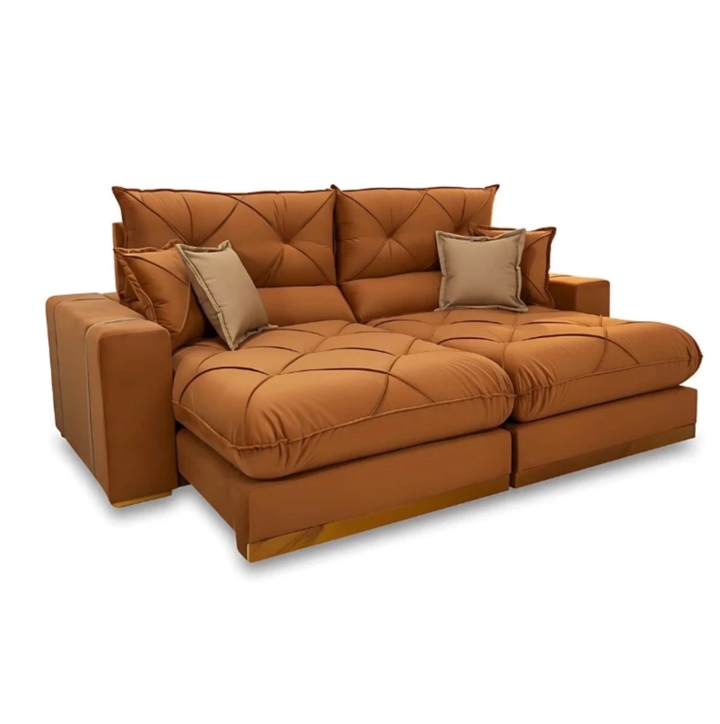 Sofá Retrátil Reclinável Gran Bello 2.50m Veludo Terracota 24 - Molas Ensacadas Pocket