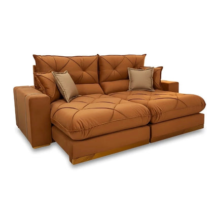Sofá Retrátil Reclinável Gran Bello 2.50m Veludo Terracota 24 - Molas Ensacadas Pocket