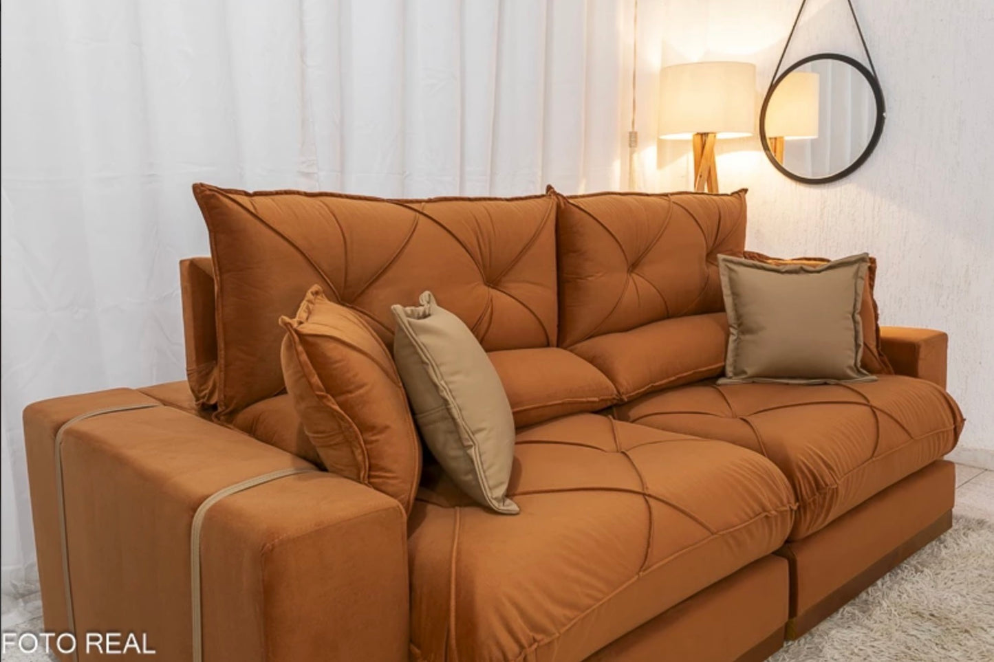 Sofá Retrátil Reclinável Gran Bello 2.50m Veludo Terracota 24 - Molas Ensacadas Pocket