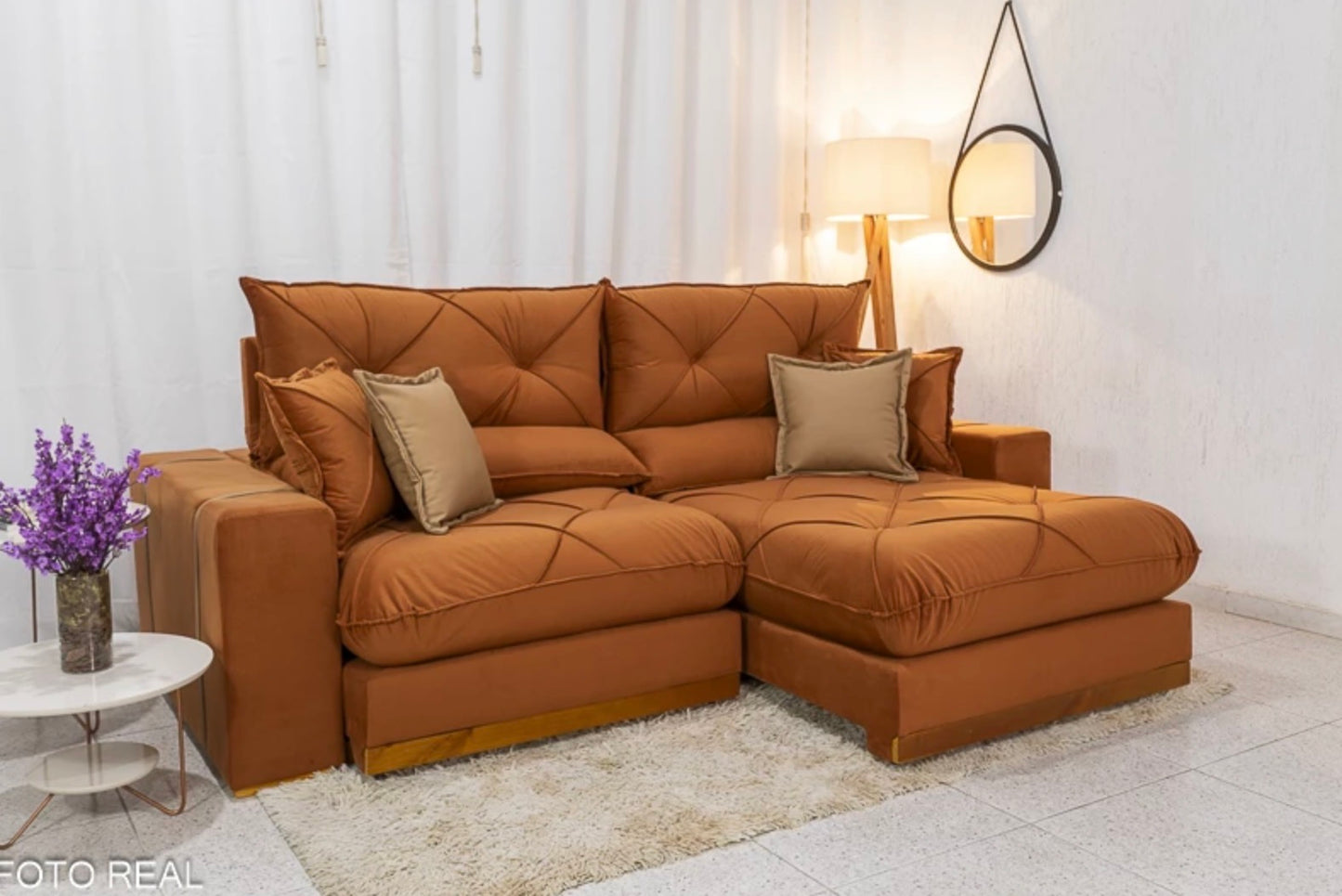 Sofá Retrátil Reclinável Gran Bello 2.50m Veludo Terracota 24 - Molas Ensacadas Pocket