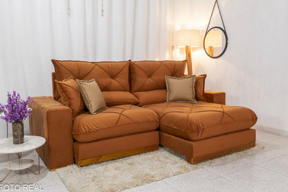 Sofá Retrátil Reclinável Gran Bello 2.50m Veludo Terracota 24 - Molas Ensacadas Pocket