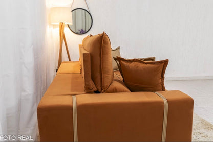 Sofá Retrátil Reclinável Gran Bello 2.50m Veludo Terracota 24 - Molas Ensacadas Pocket