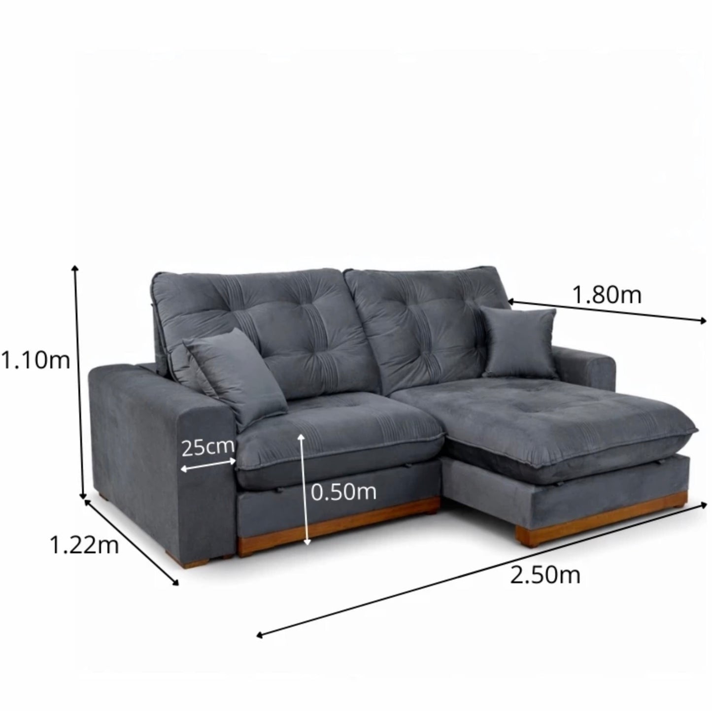 Sofá Retrátil Reclinável Ruah 2.50m Veludo Chumbo 4053 - Molas Ensacadas