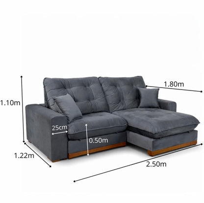 Sofá Retrátil Reclinável Ruah 2.50m Veludo Chumbo 4053 - Molas Ensacadas