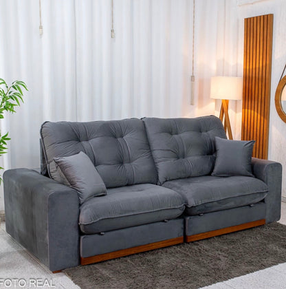 Sofá Retrátil Reclinável Ruah 2.50m Veludo Chumbo 4053 - Molas Ensacadas