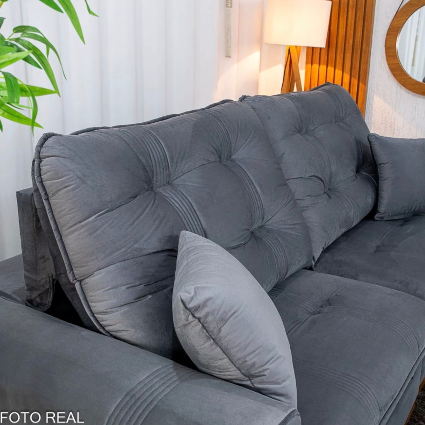 Sofá Retrátil Reclinável Ruah 2.50m Veludo Chumbo 4053 - Molas Ensacadas