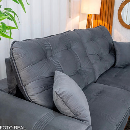Sofá Retrátil Reclinável Ruah 2.50m Veludo Chumbo 4053 - Molas Ensacadas