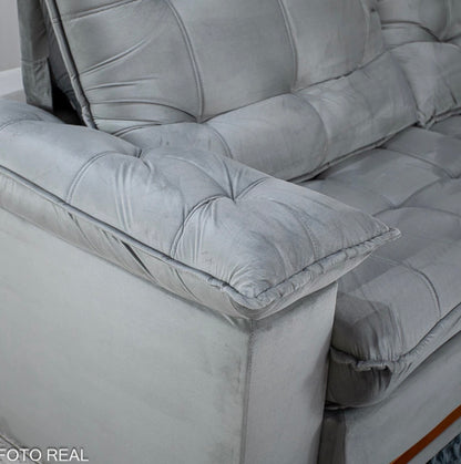 Sofá Retrátil Reclinável Mariana 2.50m Veludo Prata 321 - D33 e Molas Ensacadas