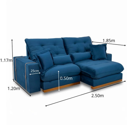 Sofá Retrátil Reclinável Toronto 2.50m Veludo Azul 4061 - D33 e Molas Ensacadas