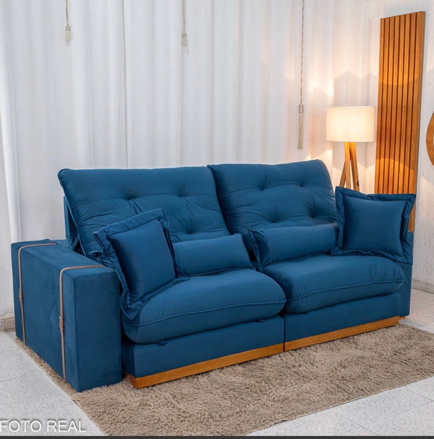 Sofá Retrátil Reclinável Toronto 2.50m Veludo Azul 4061 - D33 e Molas Ensacadas