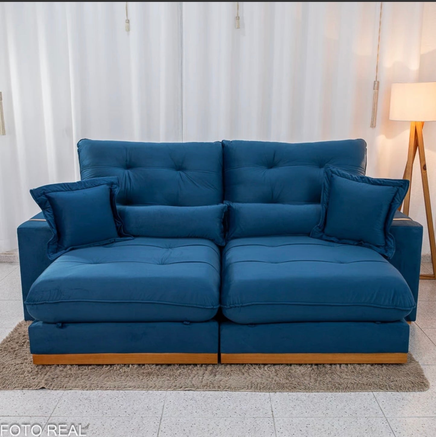 Sofá Retrátil Reclinável Toronto 2.50m Veludo Azul 4061 - D33 e Molas Ensacadas