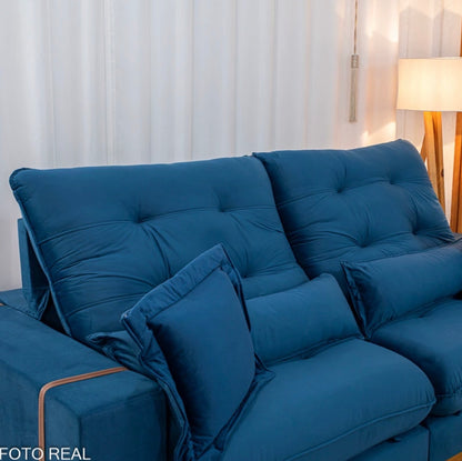Sofá Retrátil Reclinável Toronto 2.50m Veludo Azul 4061 - D33 e Molas Ensacadas