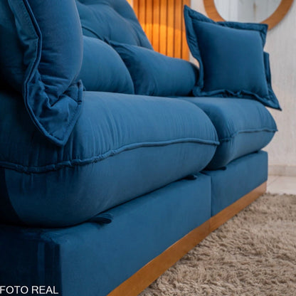 Sofá Retrátil Reclinável Toronto 2.50m Veludo Azul 4061 - D33 e Molas Ensacadas