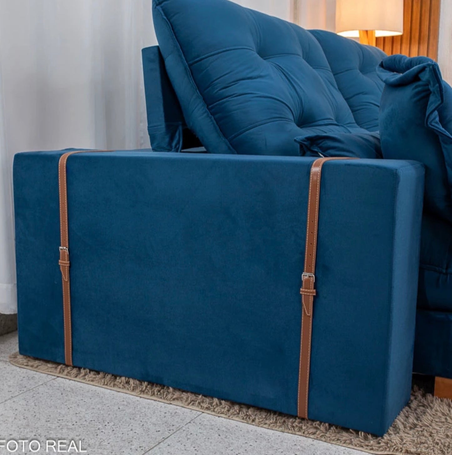 Sofá Retrátil Reclinável Toronto 2.50m Veludo Azul 4061 - D33 e Molas Ensacadas
