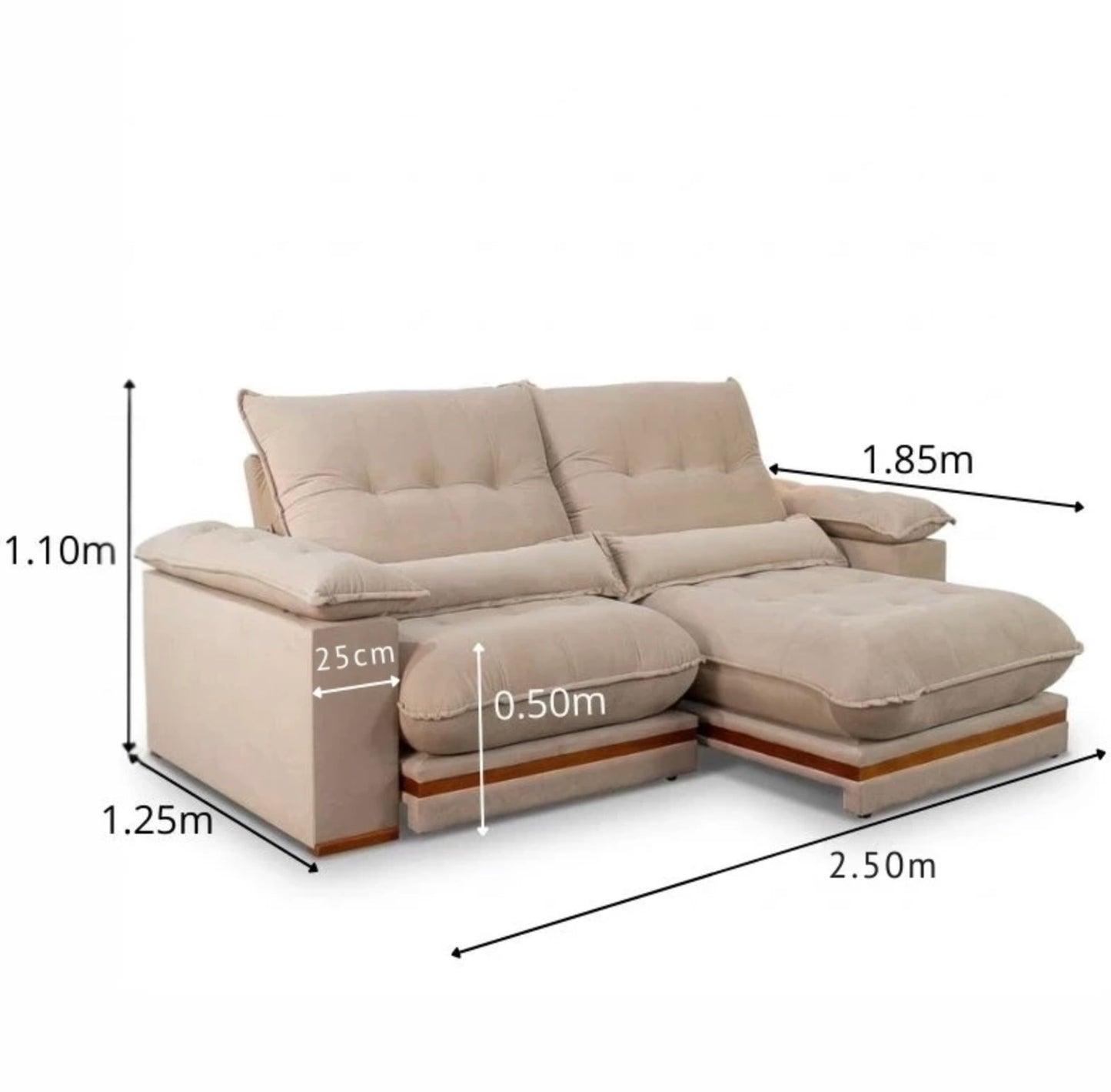 Sofá Retrátil Reclinável Ibis 2.50m Veludo Bege 827 - D33 e Molas Ensacadas